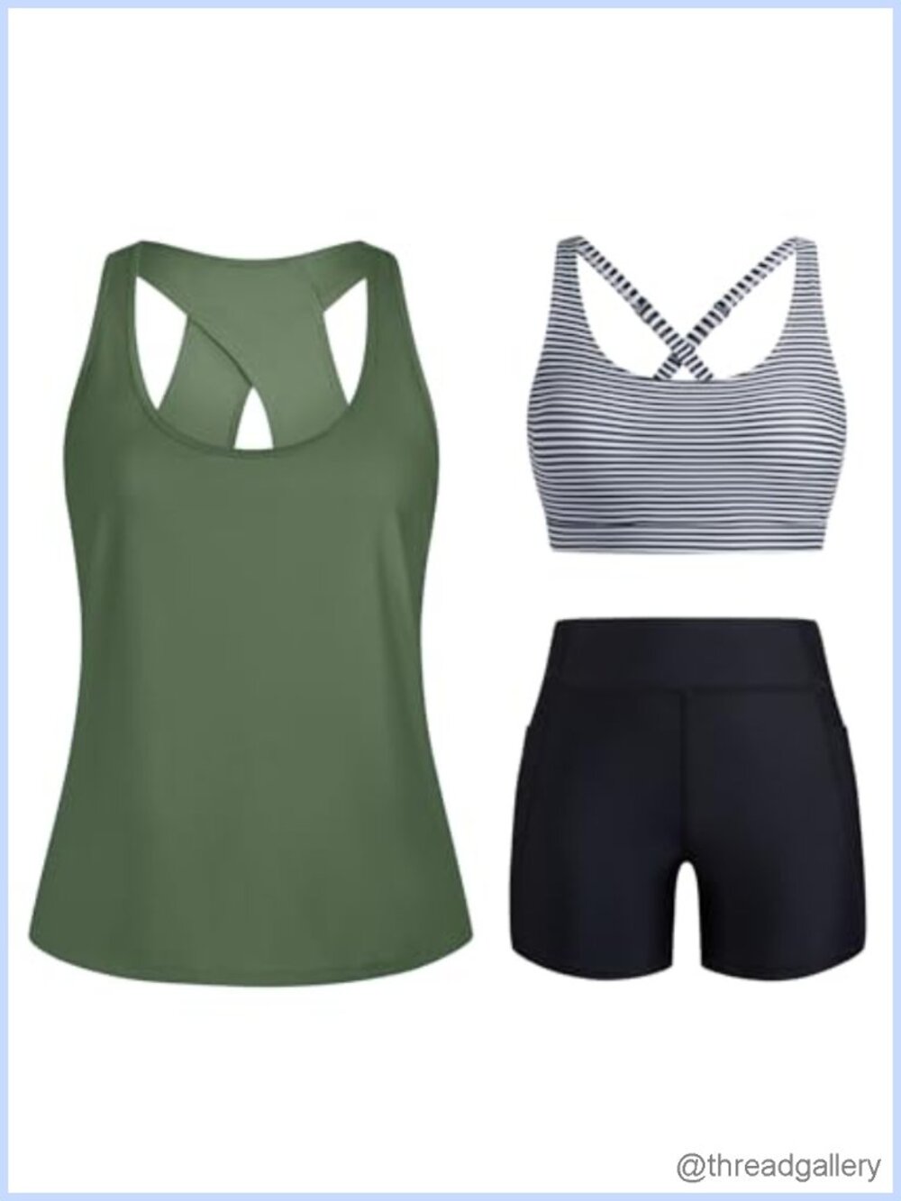 Women's Tankini Swim Set w/ Bra High Waist Shorts Pockets Athletic 3 Piece